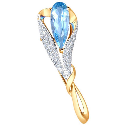 Золотая брошь SOKOLOV 740158 с топазом, фианитами