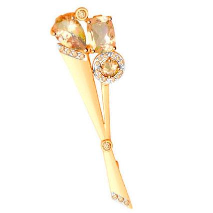 Золотая брошь SOKOLOV 740193 с топазами Swarovski, фианитами Swarovski