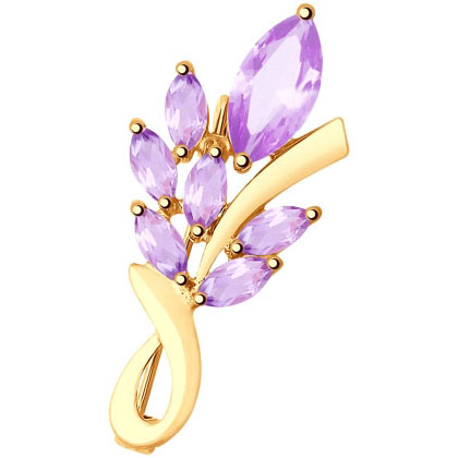 Золотая брошь SOKOLOV 740229 с аметистами