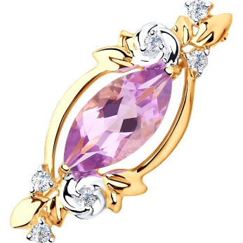 Золотая брошь SOKOLOV 740250 с аметистом, фианитами
