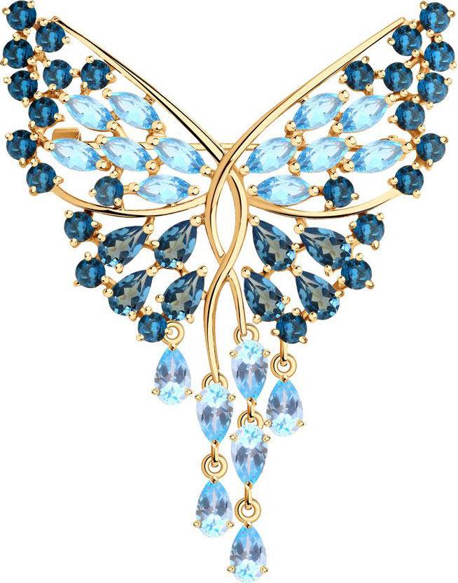 Золотая брошь ''Бабочка'' SOKOLOV 740318 с Лондон топазами, топазами