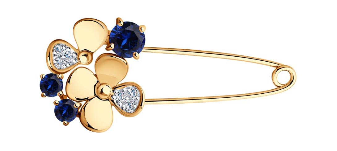 Золотая брошь SOKOLOV 740332_s c фианитом, корундами