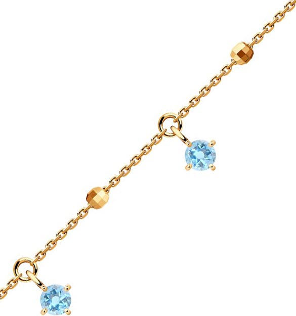 Золотой браслет цепь с подвесками SOKOLOV 750456 с топазами