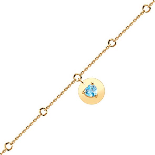 Золотой браслет цепь с подвесками SOKOLOV 750471 с топазом