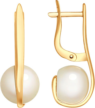 Золотые серьги шарики SOKOLOV 792009 с жемчугом, фианитами