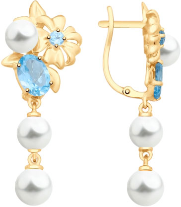 Золотые серьги с подвесками SOKOLOV 792130 с жемчугом, топазами