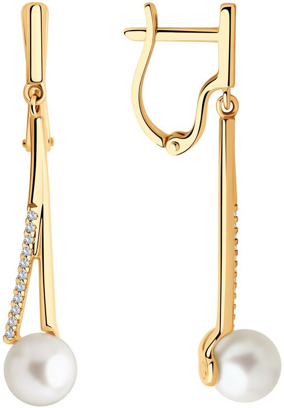 Золотые длинные серьги с подвесками SOKOLOV 792152 с жемчугом, фианитами