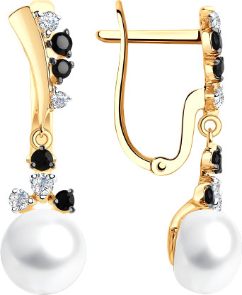 Золотые серьги с подвесками SOKOLOV 792179 с жемчугом, фианитами