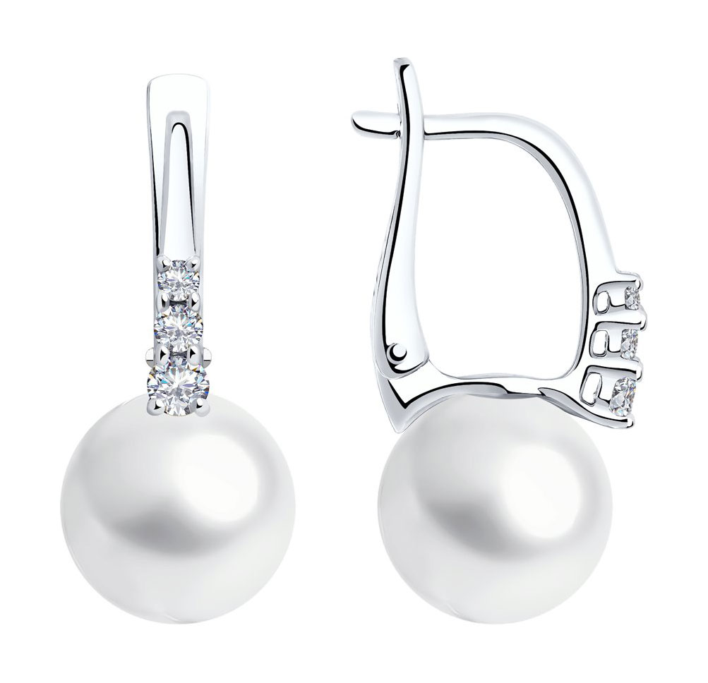 Серьги из белого золота SOKOLOV 792246 с жемчугом, фианитами Swarovski
