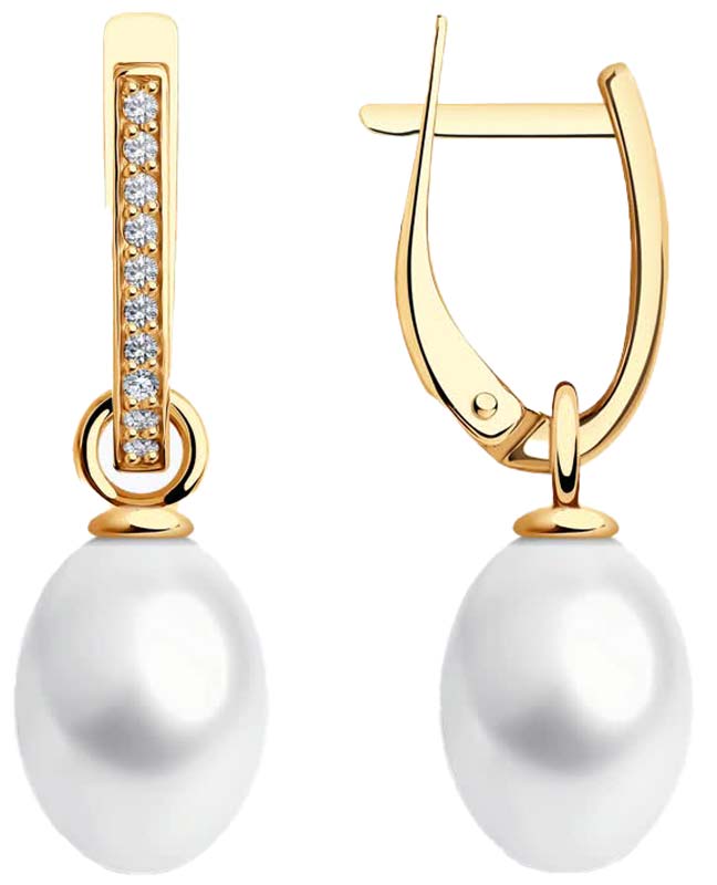 Золотые серьги с подвесками Sokolov 792412_s с жемчугом, фианитами