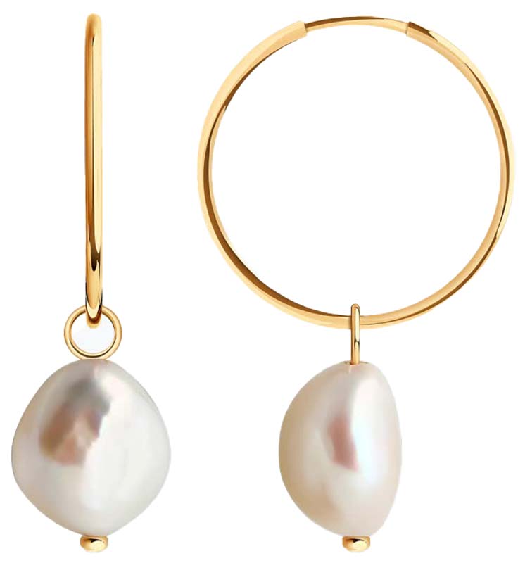 Золотые серьги кольца-конго с подвесками Sokolov 792450_s с барочным жемчугом, фианитами