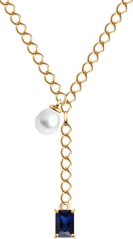 Золотое колье с подвеской SOKOLOV 797061 с жемчугом, корундом