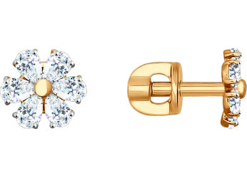 Золотые серьги-пусеты (гвоздики) SOKOLOV 81020326 с фианитами Swarovski