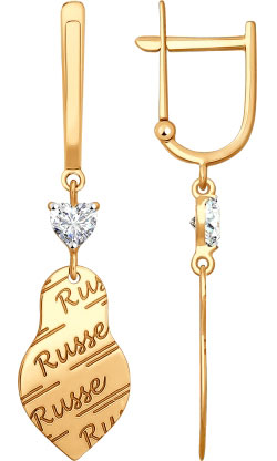 Золотые серьги с подвесками ''Матрешки'' SOKOLOV 81020368 с фианитами Swarovski