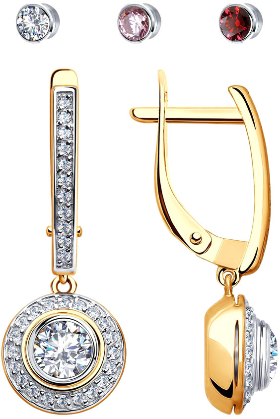 Золотые серьги круглые с подвесками SOKOLOV 81020410 с фианитами Swarovski