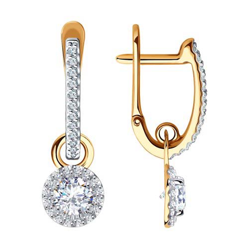 Золотые серьги SOKOLOV 81020493_s c фианитом, cо Swarovski