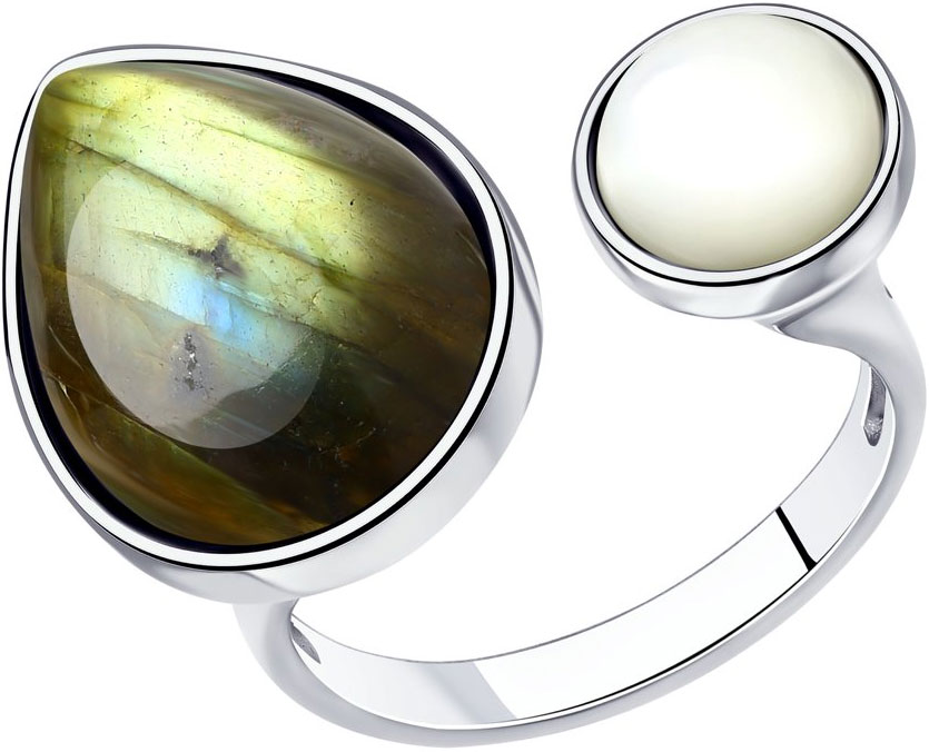 Серебряное кольцо SOKOLOV 83010074 с лабрадоритом и перламутром