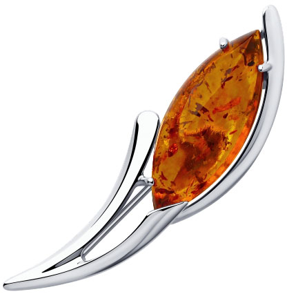 Серебряная брошь SOKOLOV 83040017 с прессованным янтарем