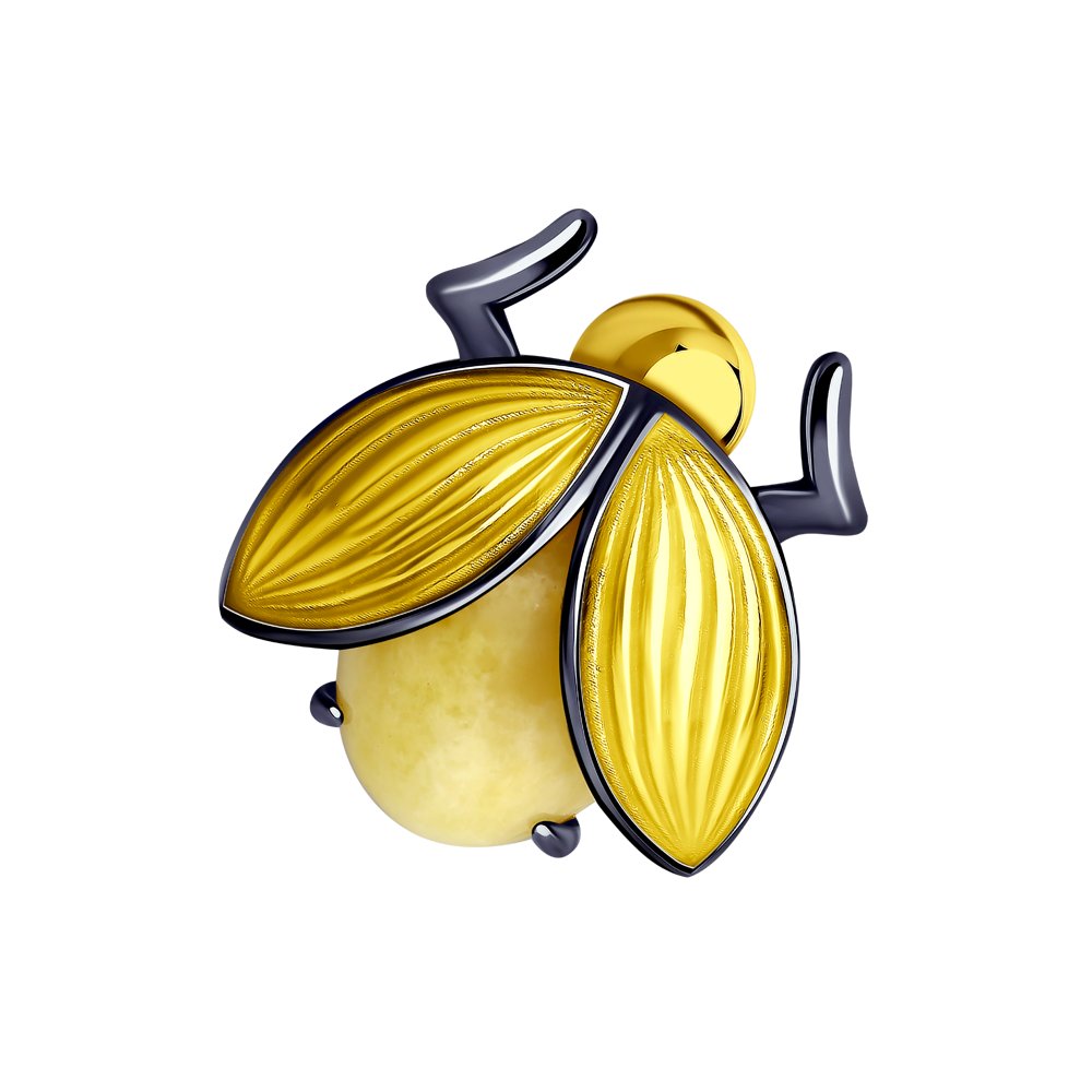 Серебряная брошь SOKOLOV 83040029 с янтарем, эмалью
