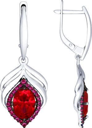 Серебряные длинные серьги SOKOLOV 84020030 с корундами, фианитами