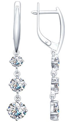 Серебряные длинные серьги SOKOLOV 89020037 с фианитами Swarovski