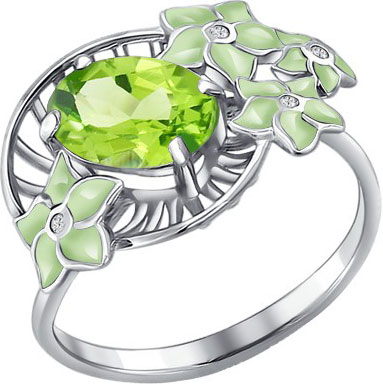 Серебряное кольцо SOKOLOV 92010521 с хризолитом, фианитами
