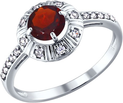 Серебряное кольцо SOKOLOV 92010794 с гранатом, фианитами