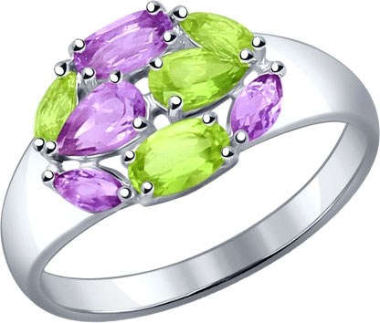 Серебряное кольцо SOKOLOV 92011096 с аметистами, хризолитами