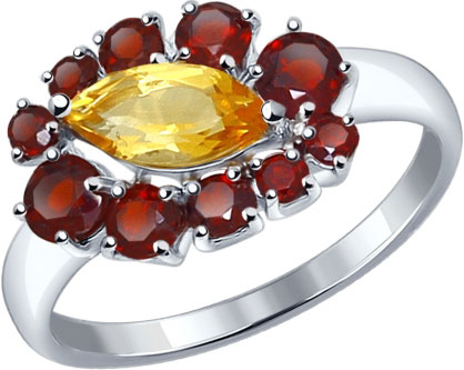 Серебряное кольцо SOKOLOV 92011223 с цитрином, гранатами