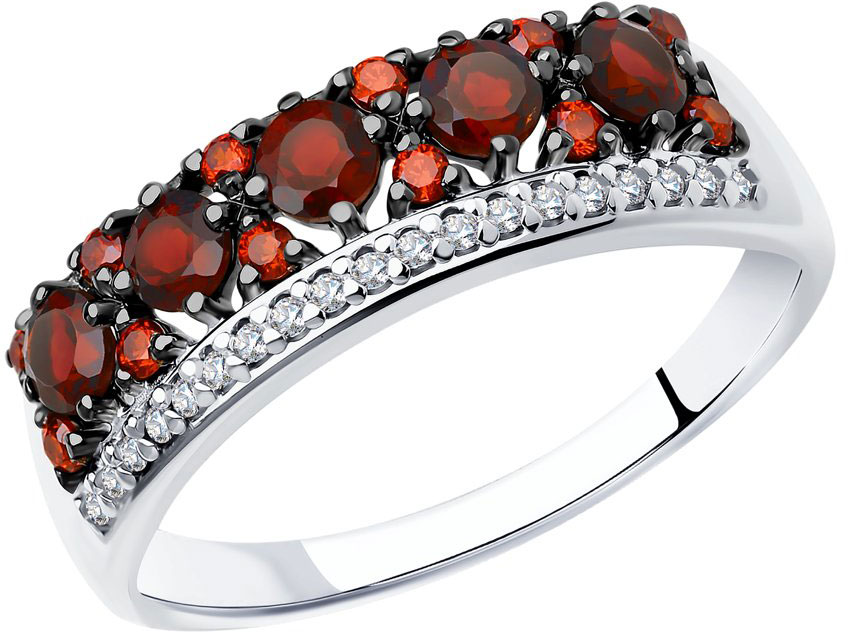 Серебряное кольцо SOKOLOV 92011284 с гранатами, фианитом