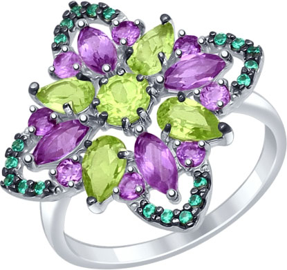 Серебряное кольцо SOKOLOV 92011334 с аметистами, фианитами, хризолитами