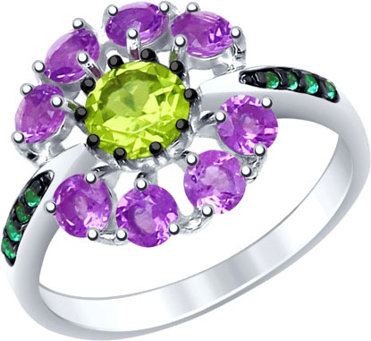 Серебряное кольцо SOKOLOV 92011399 с хризолитами, аметистами, фианитами
