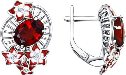 Серебряные серьги SOKOLOV 92020528 с эмалью, гранатами, фианитами