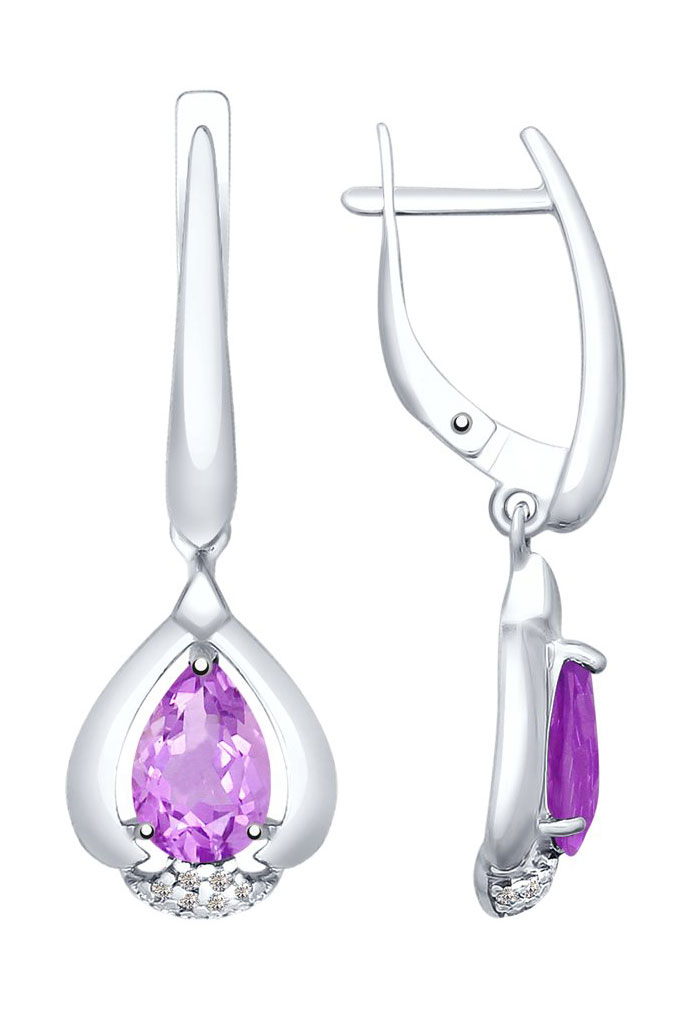 Серебряные серьги SOKOLOV 92021620 с аметистами, фианитами