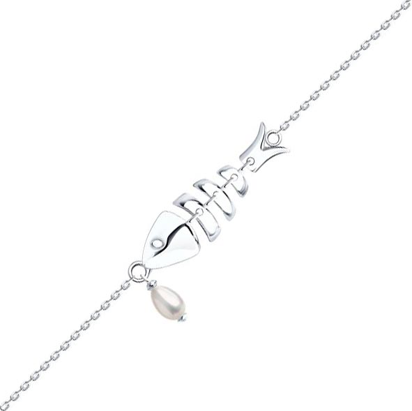 Серебряный браслет с подвеской ''Скелет рыбы'' SOKOLOV 92050149 с барочным жемчугом