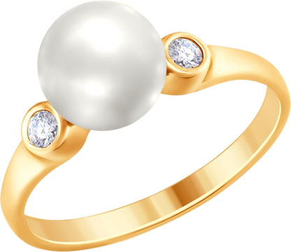 Серебряное кольцо SOKOLOV 93010725 с жемчугом, фианитами