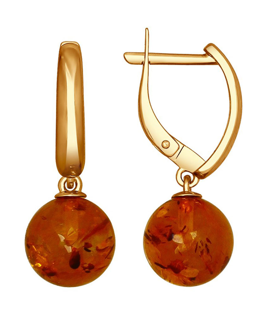 Серебряные серьги шарики SOKOLOV 93020767 с янтарем