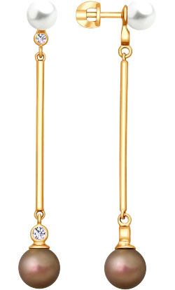 Серебряные длинные серьги с подвесками SOKOLOV 93020886 с жемчугом Swarovski, фианитами