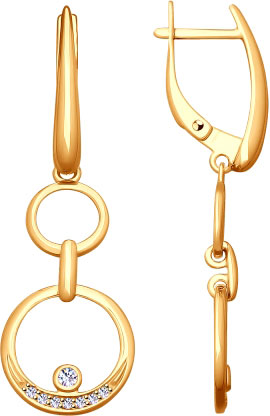Серебряные серьги круглые с подвесками SOKOLOV 93020887 с фианитами