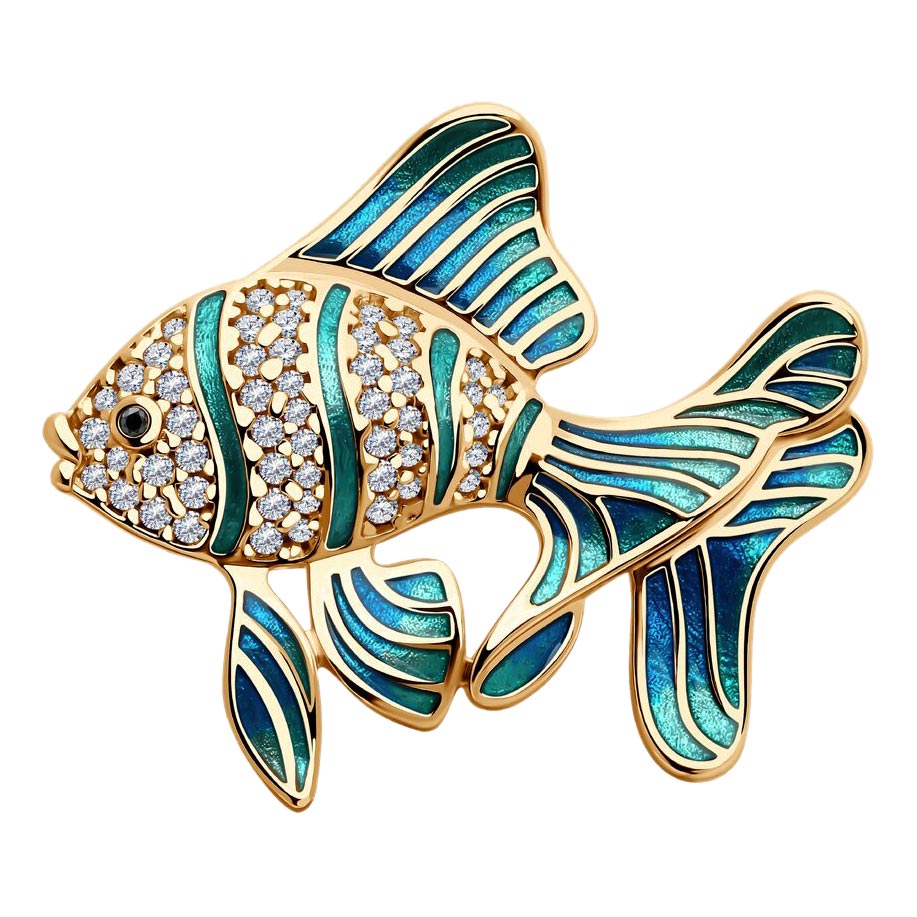 Серебряная брошь ''Рыбка'' SOKOLOV 93040046 с эмалью, фианитами