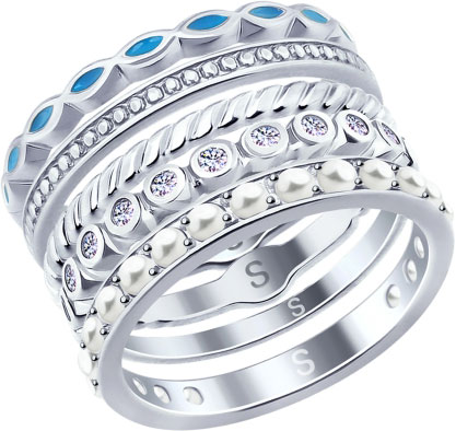 Серебряное наборное кольцо SOKOLOV 94012615 с фианитами, жемчугом Swarovski