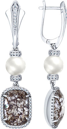 Серебряные длинные серьги SOKOLOV 94022147 с жемчугом Swarovski, кристаллами Swarovski, фианитами