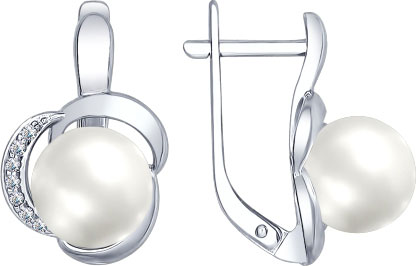 Серебряные серьги SOKOLOV 94022489 с жемчугом, фианитами