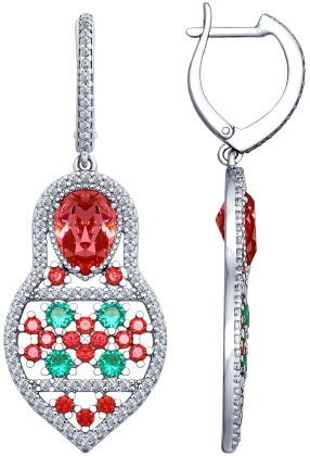 Серебряные серьги ''Матрешки'' SOKOLOV 94022664 c фианитом, cо Swarovski