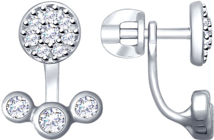 Серебряные серьги джекеты SOKOLOV 94022739 с фианитами