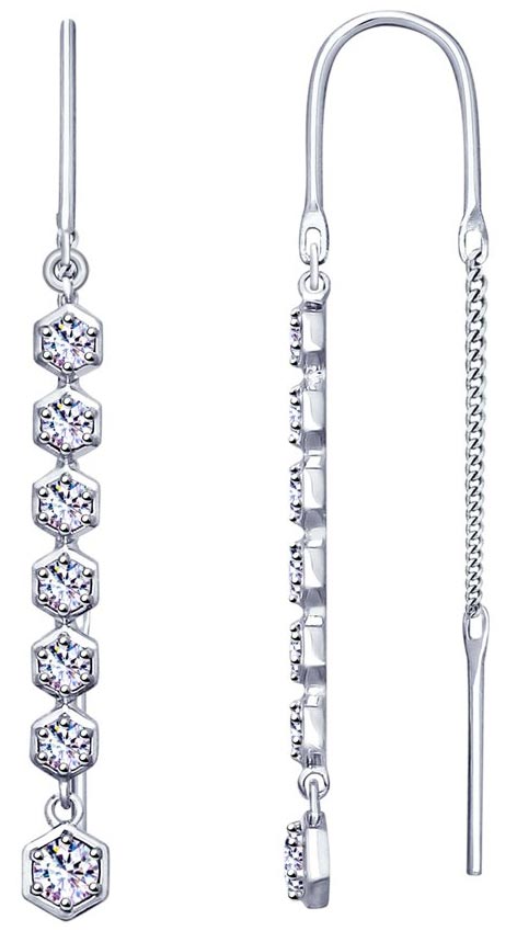 Серебряные серьги продевки SOKOLOV 94022886 с фианитами