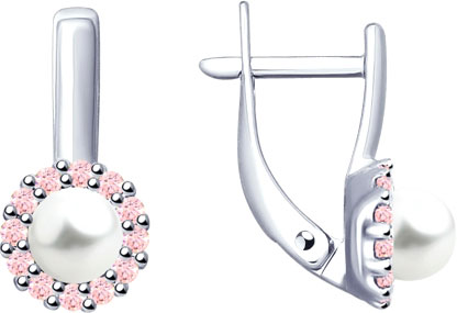 Серебряные серьги SOKOLOV 94022955 с жемчугом Swarovski, фианитами