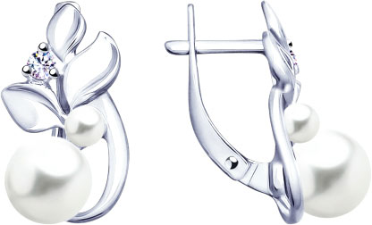 Серебряные серьги SOKOLOV 94023110 с жемчугом, фианитами