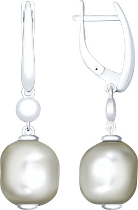 Серебряные серьги с подвесками SOKOLOV 94023225 с барочным жемчугом Swarovski