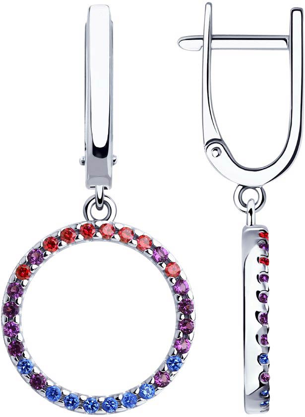 Серебряные серьги круглые с подвесками SOKOLOV 94023406 с фианитами